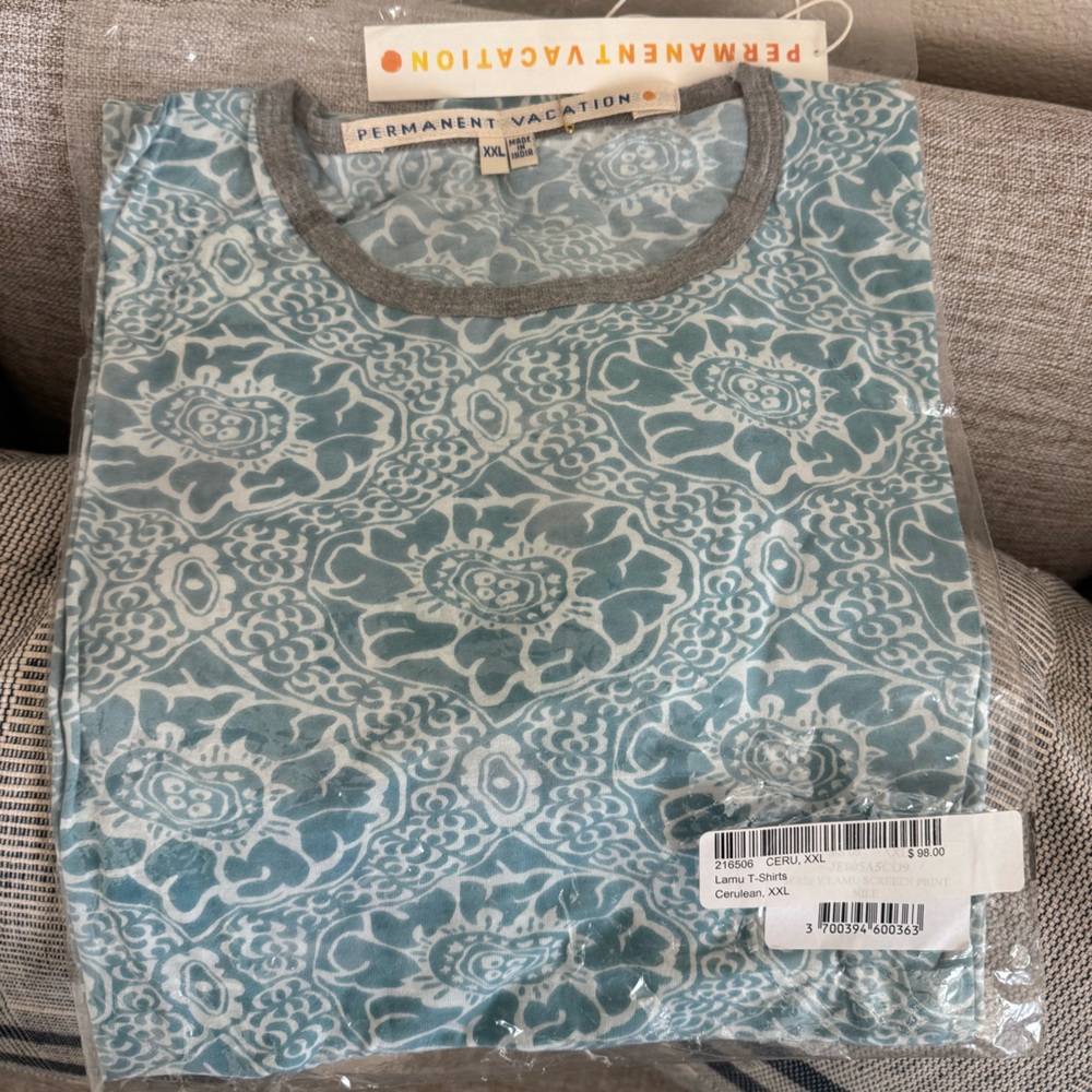 Permanent Vacation Lamu T-Shirt Cerulean Blue XXL Resortwear Print Tee